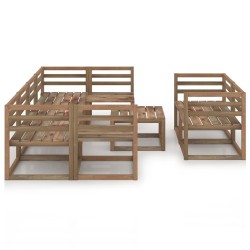 vidaXL Muebles de jardín 9 pzas cojines madera pino impregnada marrón