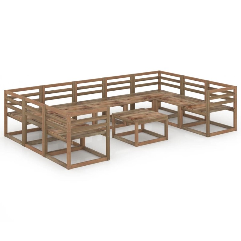 vidaXL Muebles de jardín 10 pzas cojines madera pino impregnada marrón vidaXL Muebles de jardín 10 pzas cojines madera pino impregnada marrón