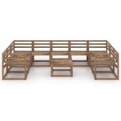 vidaXL Muebles de jardín 10 pzas cojines madera pino impregnada marrón
