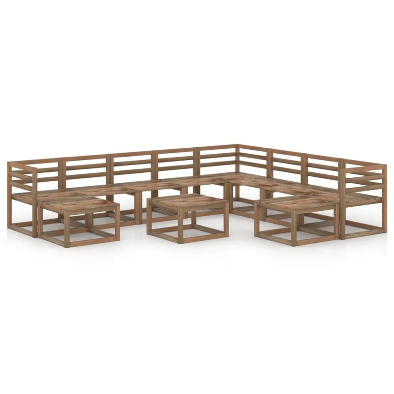 vidaXL Muebles de jardín 11 pzas cojines madera pino impregnada marrón
