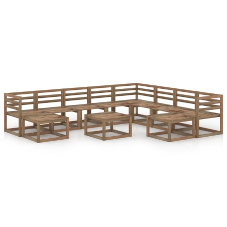 vidaXL Muebles de jardín 11 pzas cojines madera pino impregnada marrón