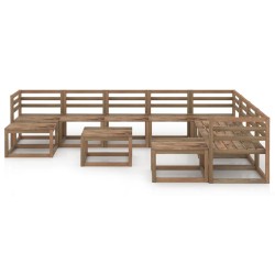 vidaXL Muebles de jardín 11 pzas cojines madera pino impregnada marrón