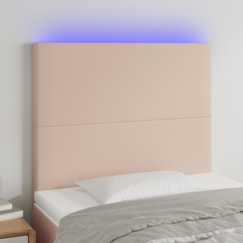 vidaXL Cabecero con luces LED cuero sintético capuchino 90x5x118/128cm vidaXL Cabecero con luces LED cuero sintético capuchino 90x5x118/128cm