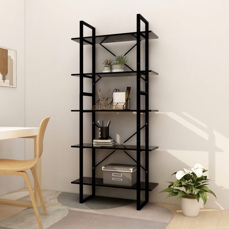 vidaXL Estantería de 5 niveles madera de ingeniería negra 80x30x175 cm vidaXL Estantería de 5 niveles madera de ingeniería negra 80x30x175 cm
