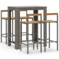 vidaXL Mesa bar y taburetes jardín 5 pzas madera acacia ratán PE gris