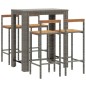 vidaXL Mesa bar y taburetes jardín 5 pzas madera acacia ratán PE gris