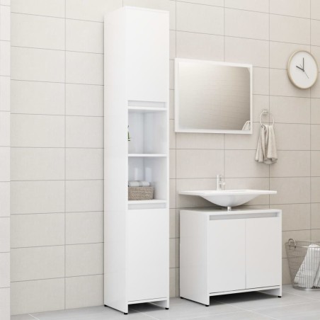 vidaXL Juego de muebles de baño 3 pzas madera ingeniería blanco brillo