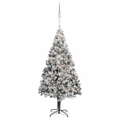 vidaXL Árbol de Navidad con luces LEDs, bolas y nieve verde 400 cm