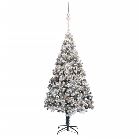 vidaXL Árbol de Navidad con luces LEDs, bolas y nieve verde 400 cm
