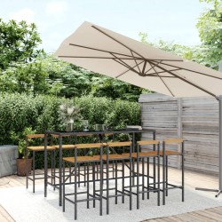 vidaXL Mesa bar y taburetes jardín 9 pzas madera acacia ratán PE negro