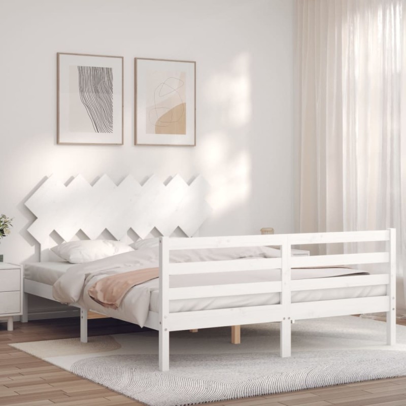 vidaXL Estructura de cama con cabecero madera maciza blanco 140x200 cm vidaXL Estructura de cama con cabecero madera maciza blanco 140x200 cm