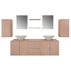vidaXL Conjunto de muebles de baño y lavabo 9 piezas beige