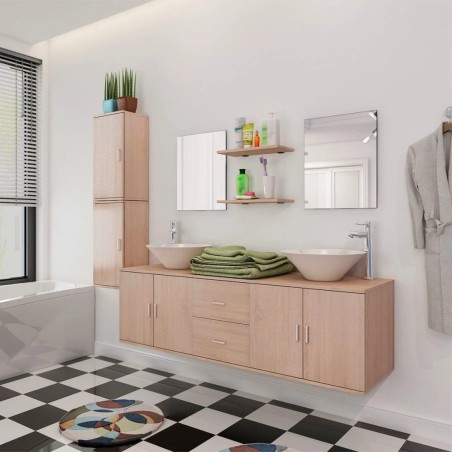 vidaXL Conjunto de muebles de baño con lavabo y grifo 11 piezas beige