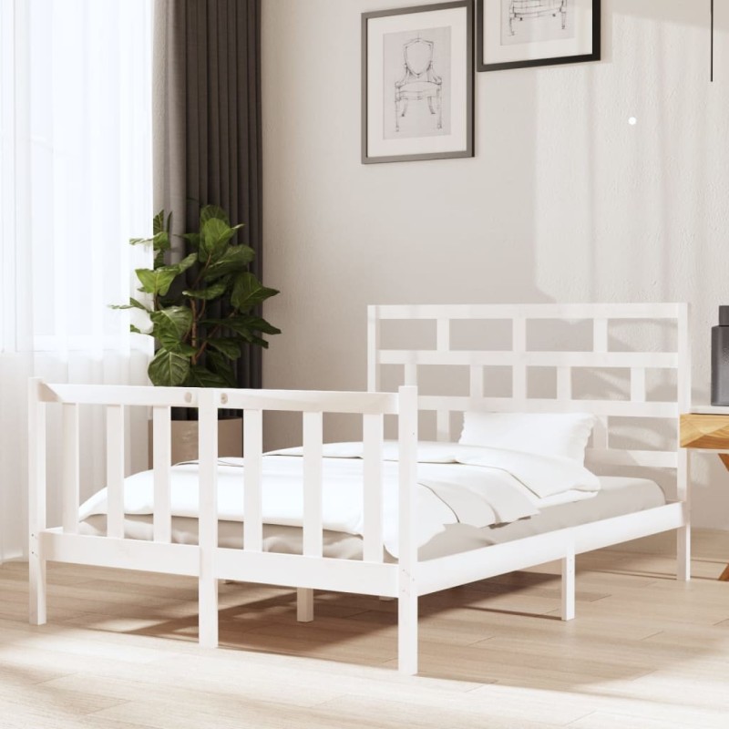 vidaXL Estructura de cama de madera maciza de pino blanco 140x190 cm