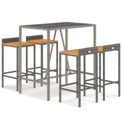 vidaXL Mesa bar y taburetes jardín 5 pzas madera acacia ratán PE gris