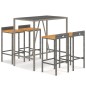 vidaXL Mesa bar y taburetes jardín 5 pzas madera acacia ratán PE gris