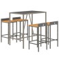 vidaXL Mesa bar y taburetes jardín 5 pzas madera acacia ratán PE gris