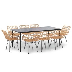 vidaXL Juego de comedor de jardín 9 piezas ratán sintético