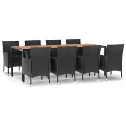 vidaXL Set de comedor de jardín 9 pzas y cojines ratán sintético negro