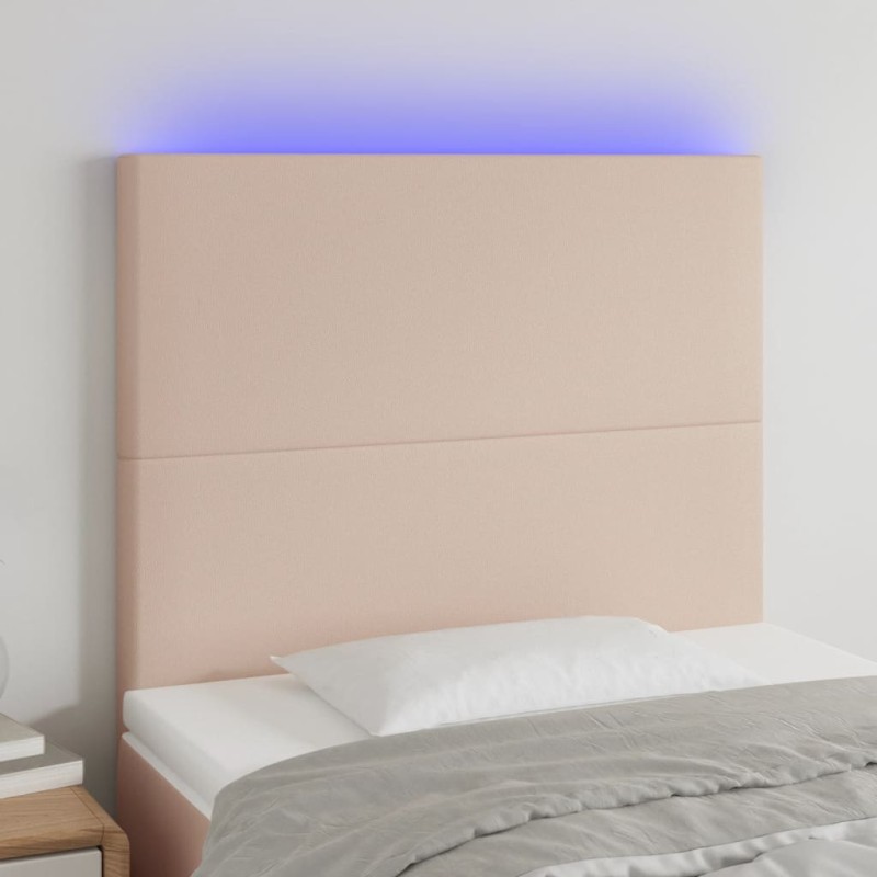 vidaXL Cabecero luces LED cuero sintético capuchino 100x5x118/128cm vidaXL Cabecero luces LED cuero sintético capuchino 100x5x118/128cm