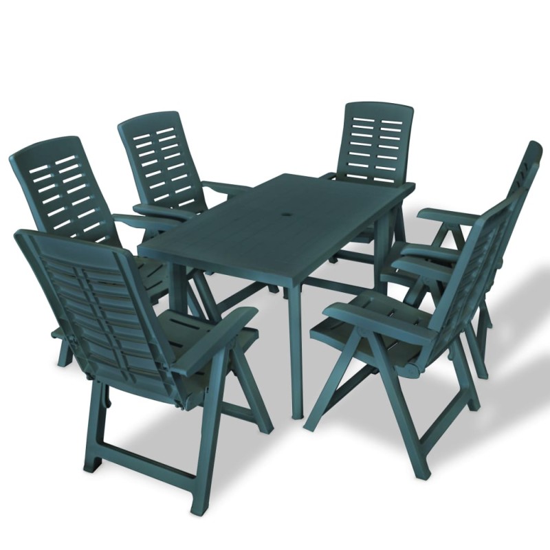 vidaXL Juego de comedor de jardín 7 piezas plástico verde vidaXL Juego de comedor de jardín 7 piezas plástico verde