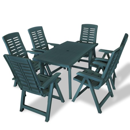 vidaXL Juego de comedor de jardín 7 piezas plástico verde