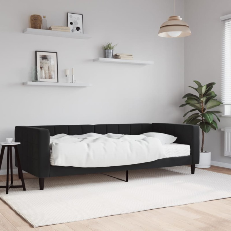 vidaXL Sofá cama con colchón terciopelo negro 90x200 cm vidaXL Sofá cama con colchón terciopelo negro 90x200 cm