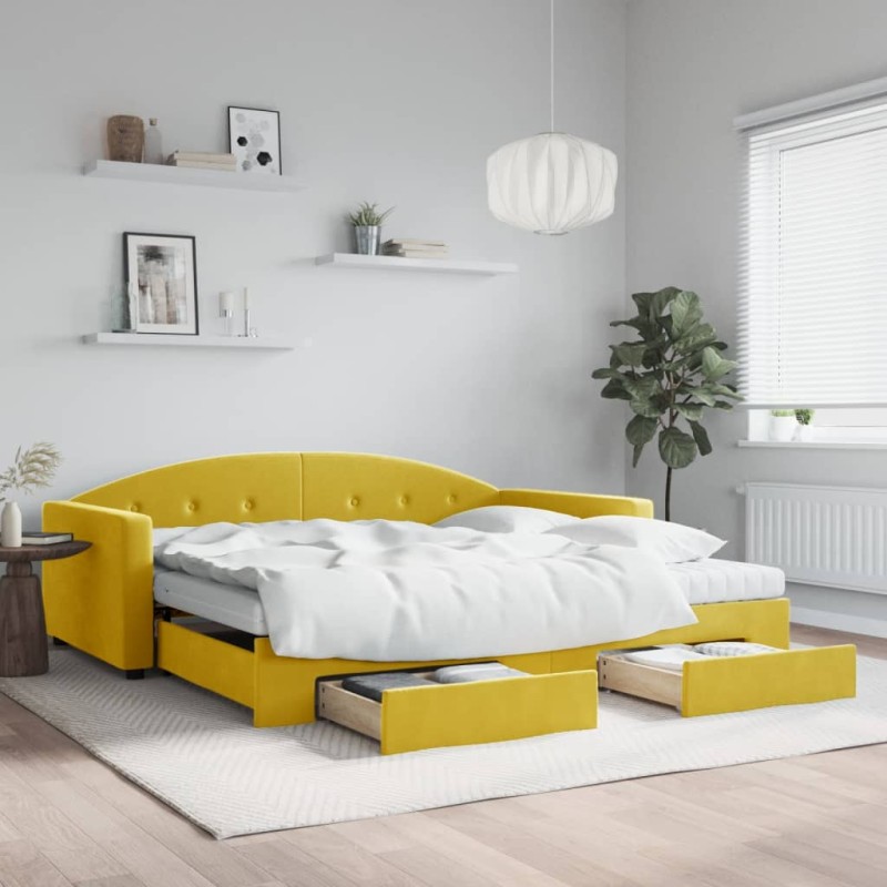 vidaXL Sofá cama nido con cajones terciopelo amarillo 100x200 cm vidaXL Sofá cama nido con cajones terciopelo amarillo 100x200 cm