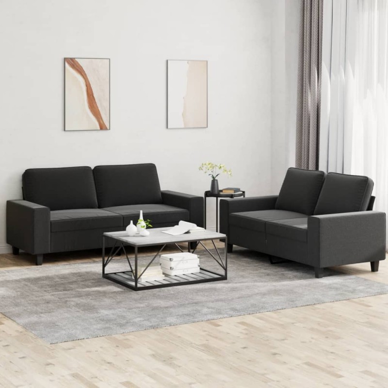 vidaXL Juego de sofás 2 piezas tela negro vidaXL Juego de sofás 2 piezas tela negro