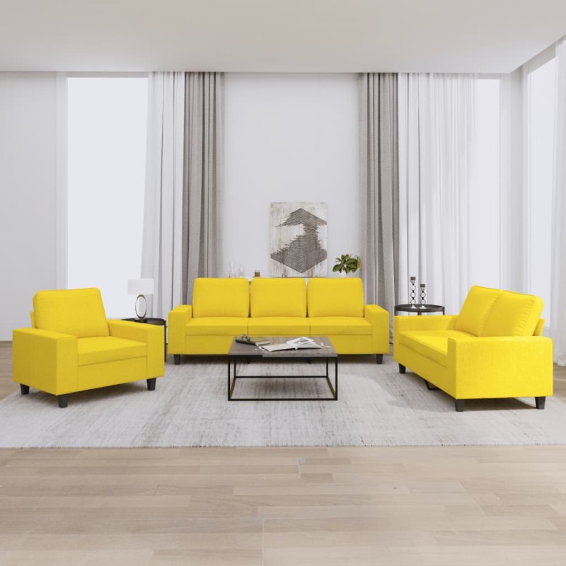 vidaXL Juego de sofás 3 piezas tela amarillo claro vidaXL Juego de sofás 3 piezas tela amarillo claro