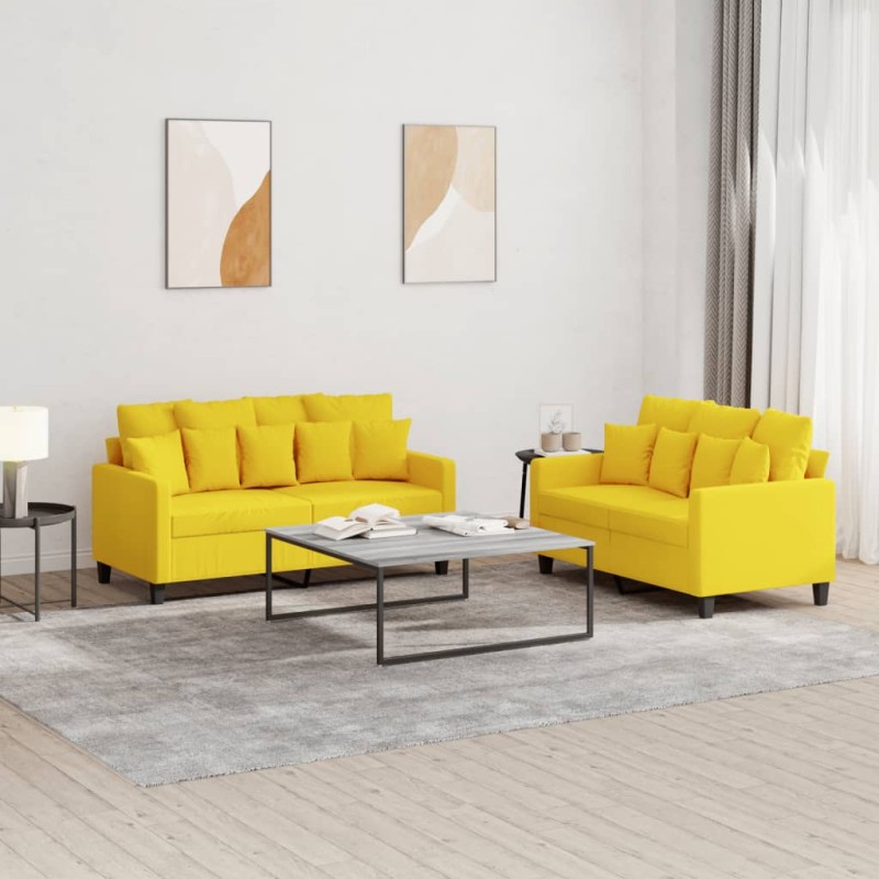 vidaXL Juego de sofás con cojines 2 piezas tela amarillo claro vidaXL Juego de sofás con cojines 2 piezas tela amarillo claro