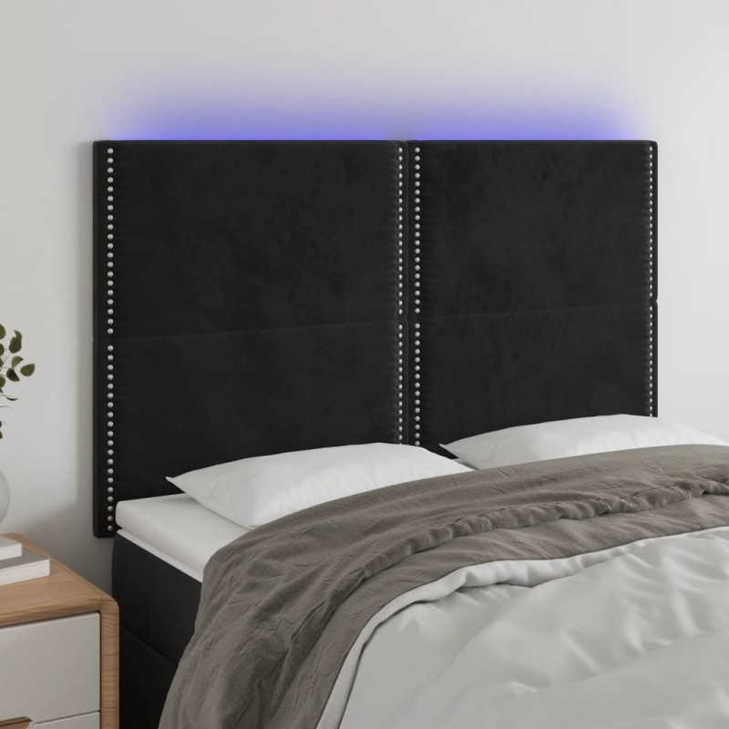 vidaXL Cabecero con luces LED terciopelo negro 144x5x118/128 cm vidaXL Cabecero con luces LED terciopelo negro 144x5x118/128 cm