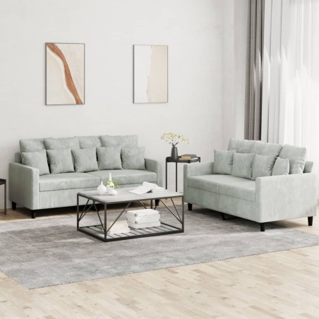 vidaXL Juego de sofás con cojines 2 piezas terciopelo gris claro