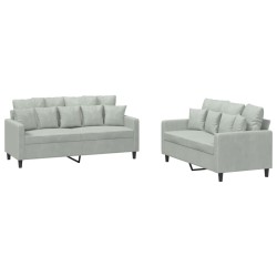 vidaXL Juego de sofás con cojines 2 piezas terciopelo gris claro