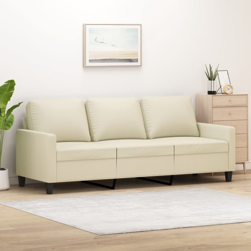 vidaXL Sofá de 3 plazas de cuero sintético color crema 180 cm vidaXL Sofá de 3 plazas de cuero sintético color crema 180 cm