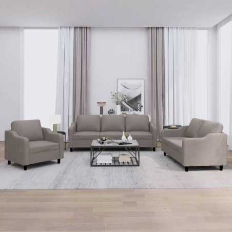 vidaXL Juego de sofás con cojines 3 piezas tela gris taupe