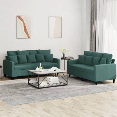 vidaXL Juego de sofás con cojines 2 piezas terciopelo verde oscuro