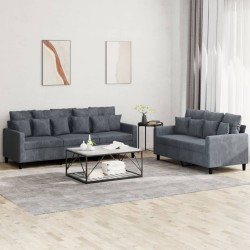 vidaXL Juego de sofás con cojines 2 piezas terciopelo gris oscuro