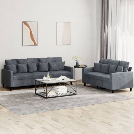 vidaXL Juego de sofás con cojines 2 piezas terciopelo gris oscuro