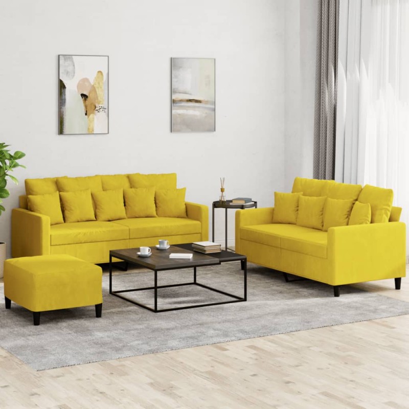 vidaXL Juego de sofás con cojines 3 piezas terciopelo amarillo vidaXL Juego de sofás con cojines 3 piezas terciopelo amarillo