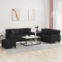vidaXL Juego de sofás con cojines 3 piezas cuero sintético negro