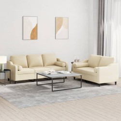 vidaXL Juego de sofás con cojines 2 piezas tela crema