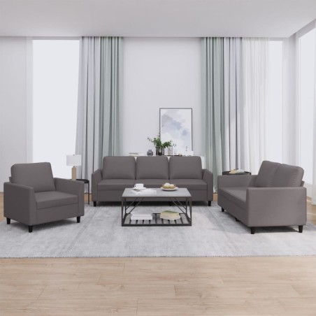 vidaXL Juego de sofás con cojines 3 piezas cuero sintético gris