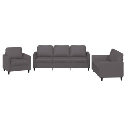 vidaXL Juego de sofás con cojines 3 piezas cuero sintético gris