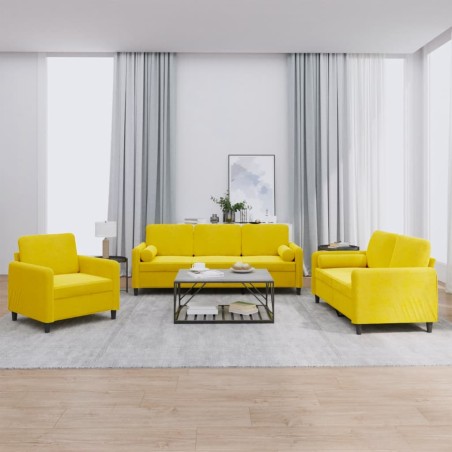 vidaXL Juego de sofás con cojines 3 piezas terciopelo amarillo