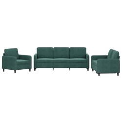 vidaXL Juego de sofás 3 piezas terciopelo verde oscuro