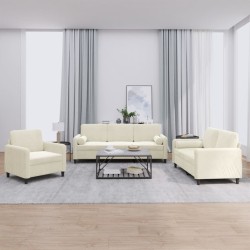 vidaXL Juego de sofás con cojines 3 piezas terciopelo crema