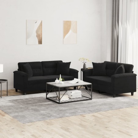 vidaXL Juego de sofás con cojines 2 piezas tela microfibra negro
