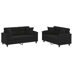 vidaXL Juego de sofás con cojines 2 piezas tela microfibra negro