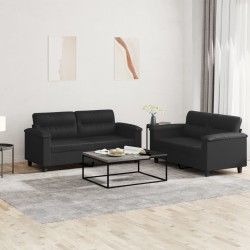 vidaXL Juego de sofás con cojines 2 piezas cuero sintético negro